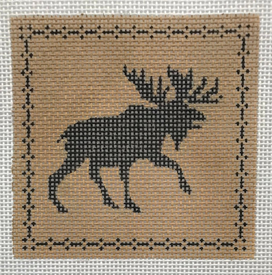 The Plum Stitchery Right Facing Moose Silhouette Needlepoint Canvas