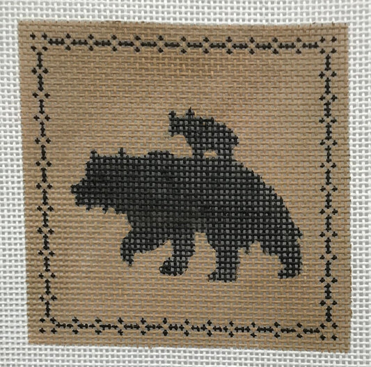 The Plum Stitchery Left Facing Grizzly & Cub Silhouette Needlepoint Canvas