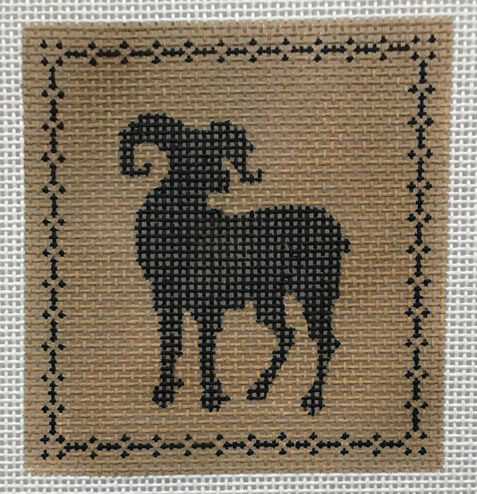 The Plum Stitchery Left Facing Big Horn Silhouette Needlepoint Canvas