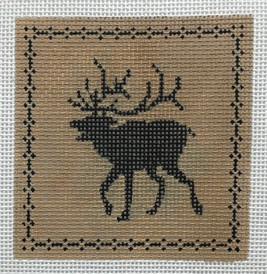 The Plum Stitchery Left Facing Caribou Silhouette Needlepoint Canvas
