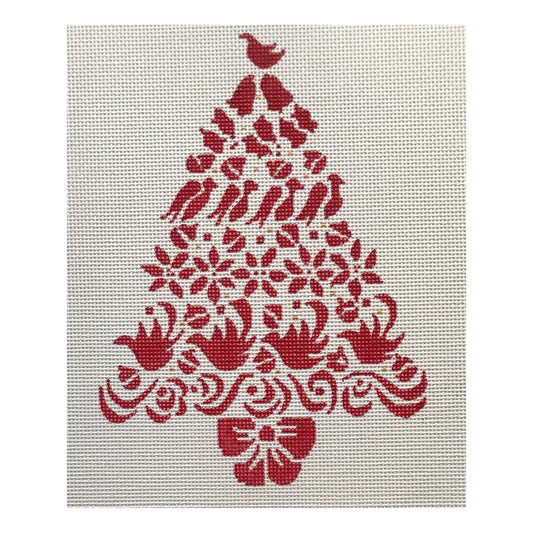 The Plum Stitchery Red Christmas Tree Needlepoint Canvas