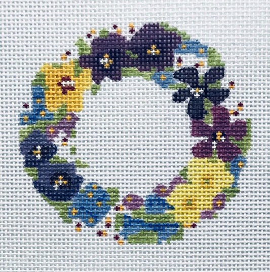 The Plum Stitchery Petite Fleur Wreath Needlepoint Canvas - 3 inches round