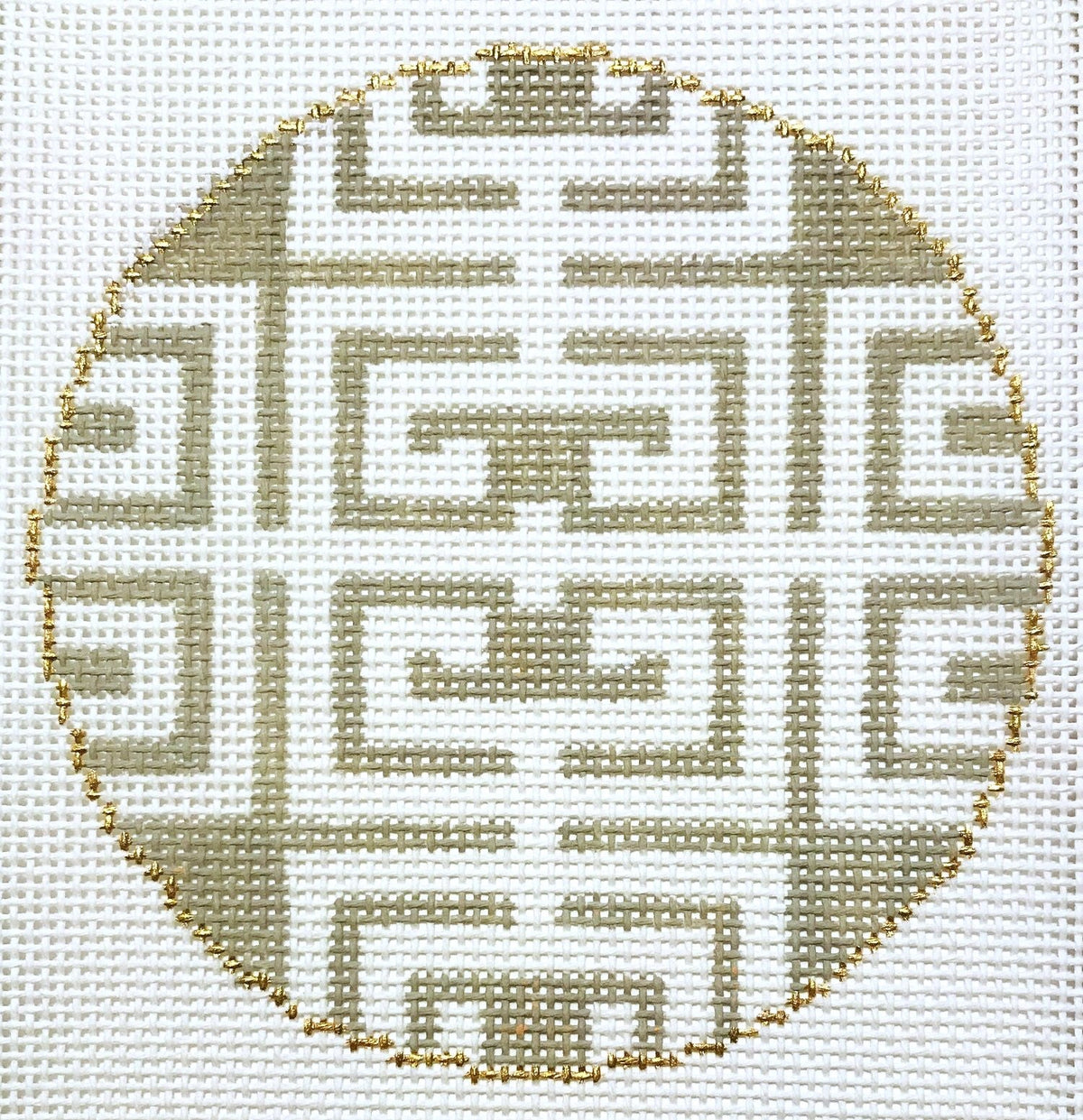 The Plum Stitchery Fret In Taupe Needlepoint Canvas