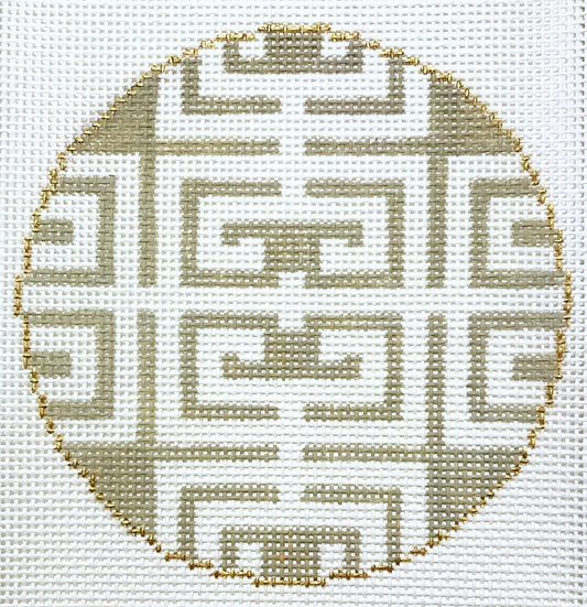 The Plum Stitchery Fret In Taupe Needlepoint Canvas
