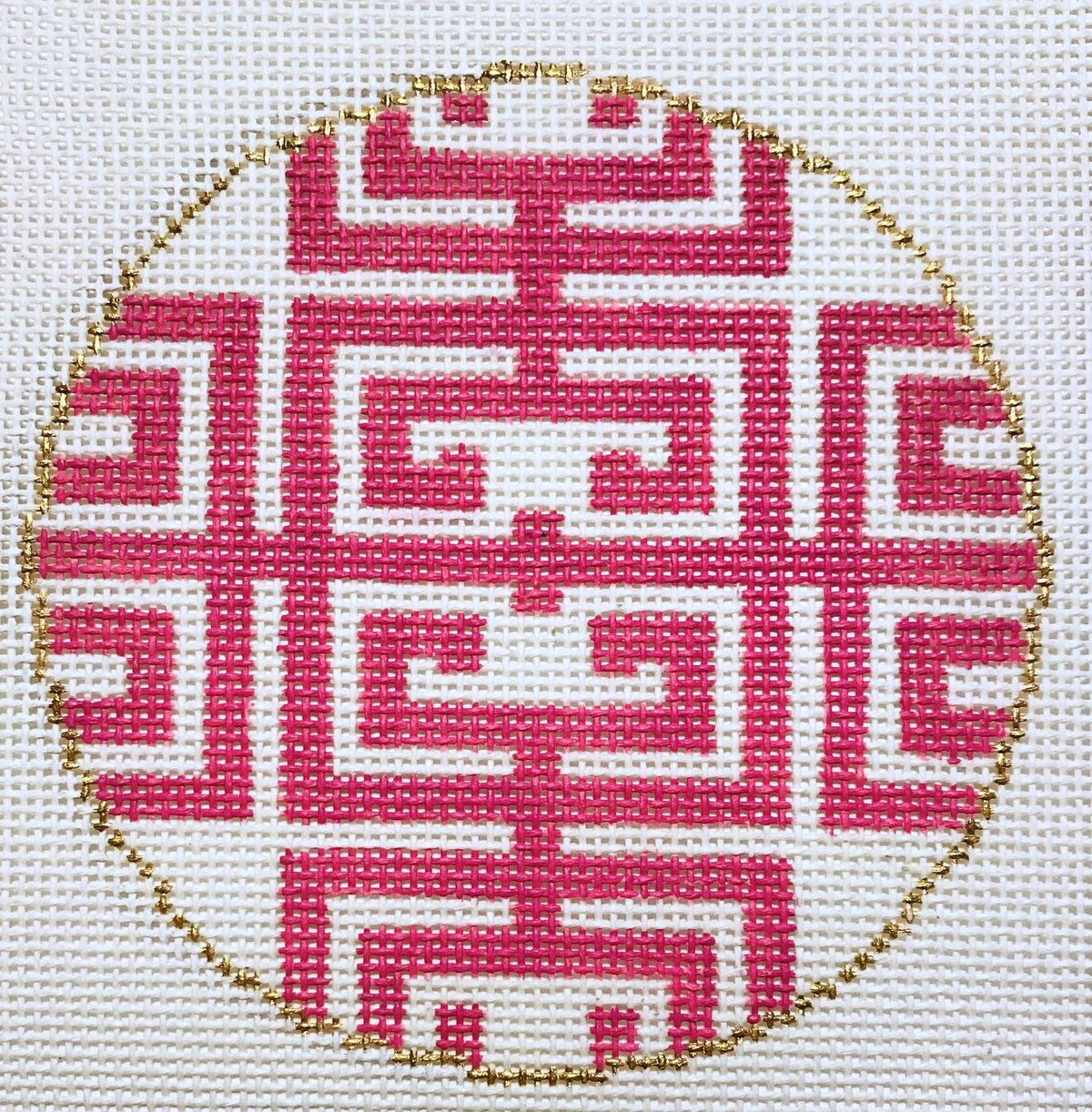 The Plum Stitchery Fret In Pink Needlepoint Canvas
