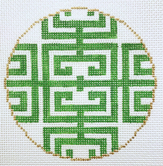 The Plum Stitchery Fret In Green Needlepoint Canvas
