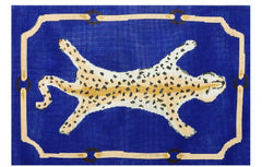 The Plum Stitchery Leopard Clutch In Blue Needlepoint Canvas