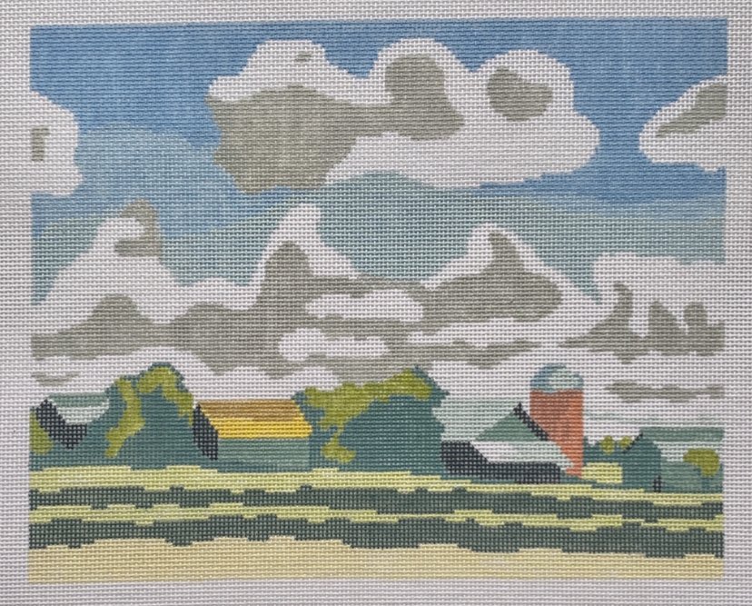 The Plum Stitchery Country Farm Clouds Needlepoint Canvas -13M