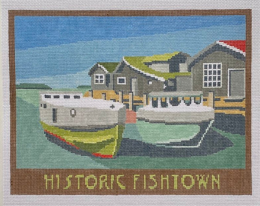 The Plum Stitchery Historic Fishtown Needlepoint Canvas - 13M