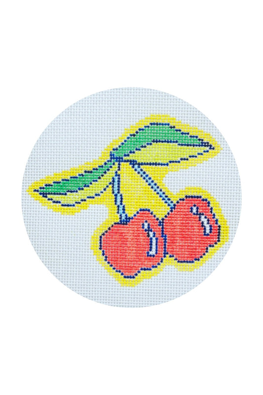 The Plum Stitchery Cherries Round Needlepoint Canvas