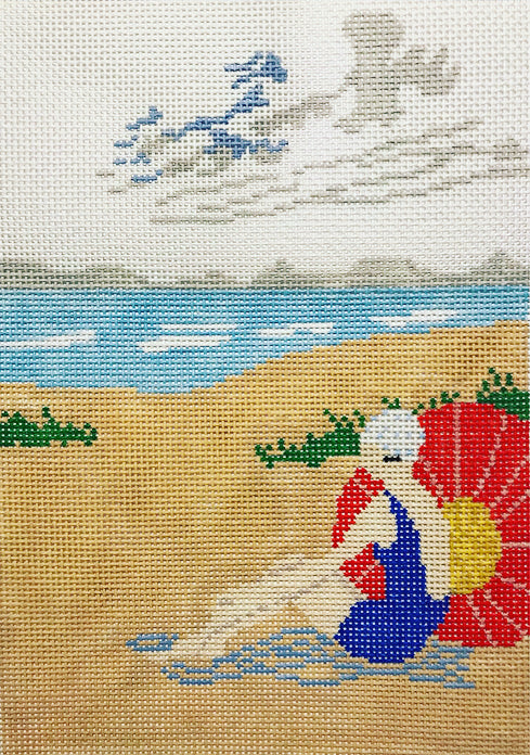 The Plum Stitchery Beach Lady Needlepoint Canvas