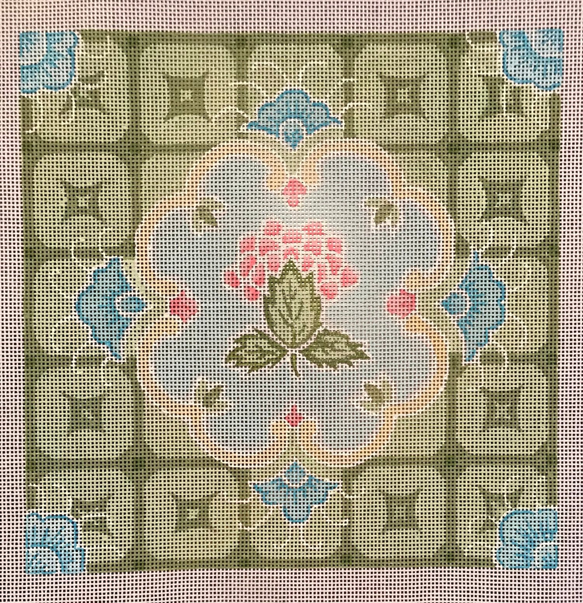 The Plum Stitchery Blue & Green Tiles Needlepoint Canvas