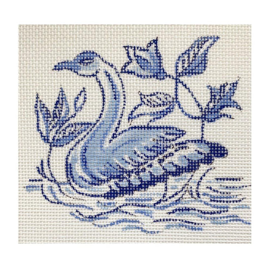 The Plum Stitchery Delft Tiles Collection - Swan Needlepoint Canvas