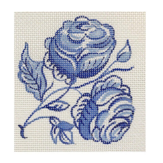 The Plum Stitchery Delft Tiles Collection - Roses Needlepoint Canvas