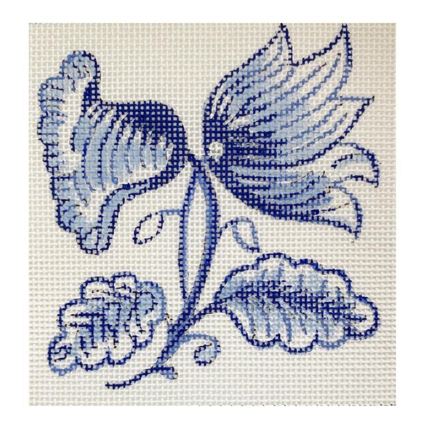 The Plum Stitchery Delft Tiles Collection - Jacobean Bloom Needlepoint Canvas