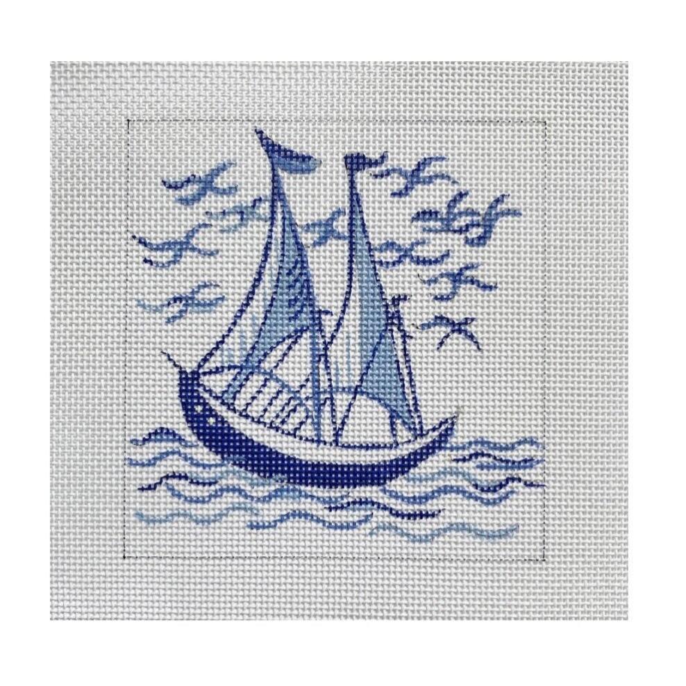 The Plum Stitchery Delft Tiles Collection - Ship Needlepoint Canvas