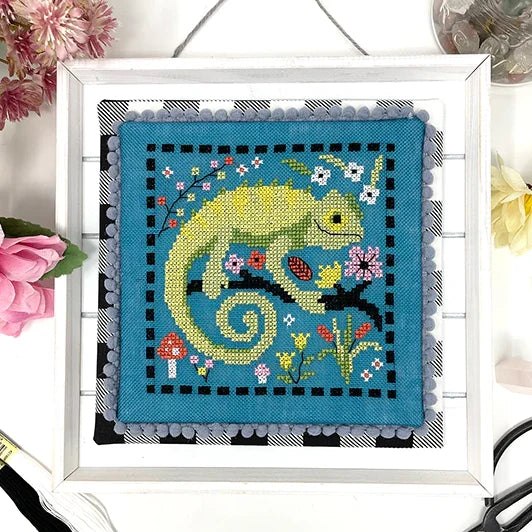 Tiny Modernist Chameleon Cross Stitch Pattern
