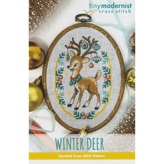 Tiny Modernist Winter Deer Cross Stitch Pattern