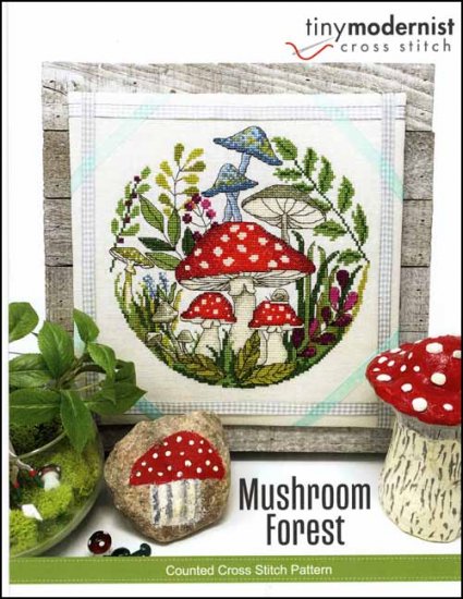 Tiny Modernist Mushroom Forest Cross Stitch Pattern