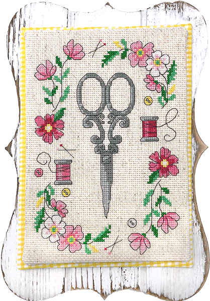 Tiny Modernist Scissors and Flowers Cross Stitch Pattern