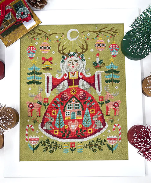 Tiny Modernist Yule Goddess Cross Stitch Pattern