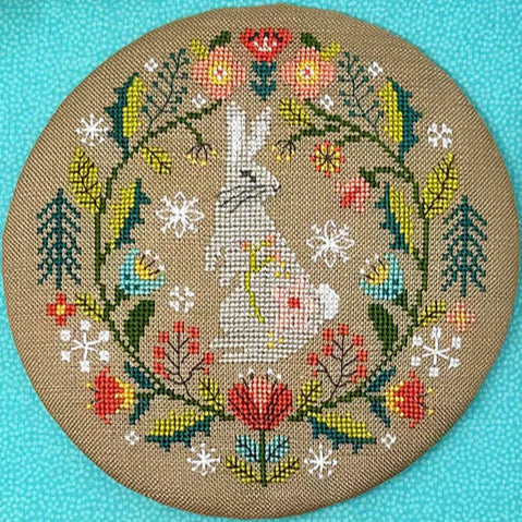 Tiny Modernist Winter Folksy Rabbit Cross Stitch Pattern