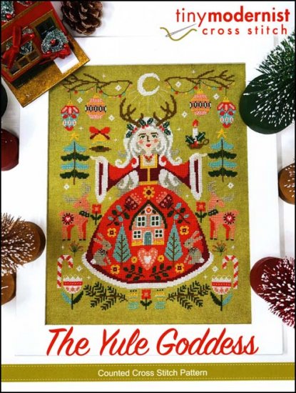 Tiny Modernist Yule Goddess Cross Stitch Pattern