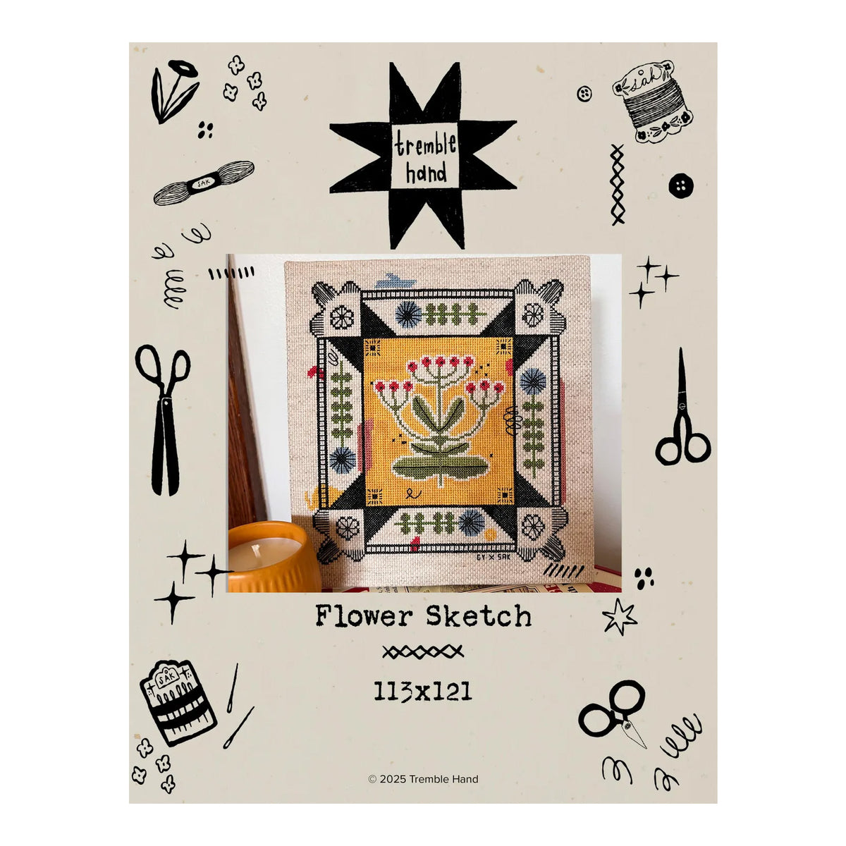 Tremble Hand Flower Sketch Cross Stitch Pattern