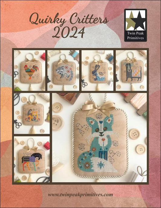 Twin Peaks Primitives Quirky Critters 2024 Sampler Cross Stitch Pattern