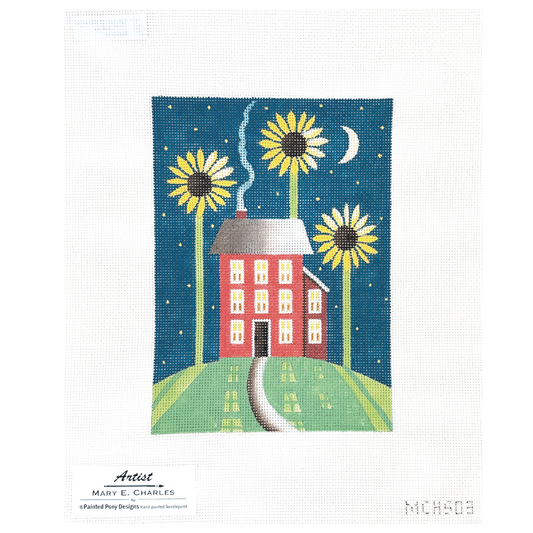 Painted Pony Designs Mary E Charles Little Sunflower House Needlepoint Canvas