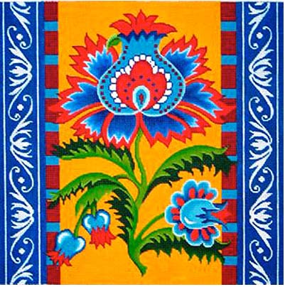 Vallerie Needlepoint Gallery Blue and Red Paisley Flower Needlepoint Canvas