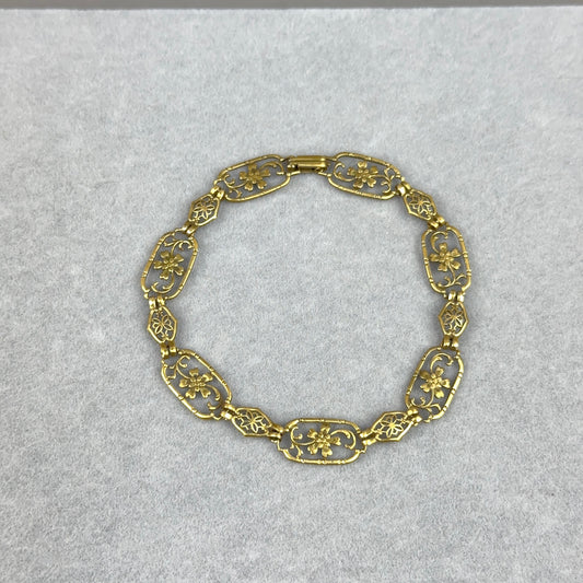 Vintage Floral Openwork Link Bracelet in 10k Gold