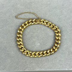 Vintage 14k Gold Wavy Engraved Curb Chain Bracelet