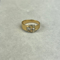 Vintage 14k Gold and Diamond Buckle Ring