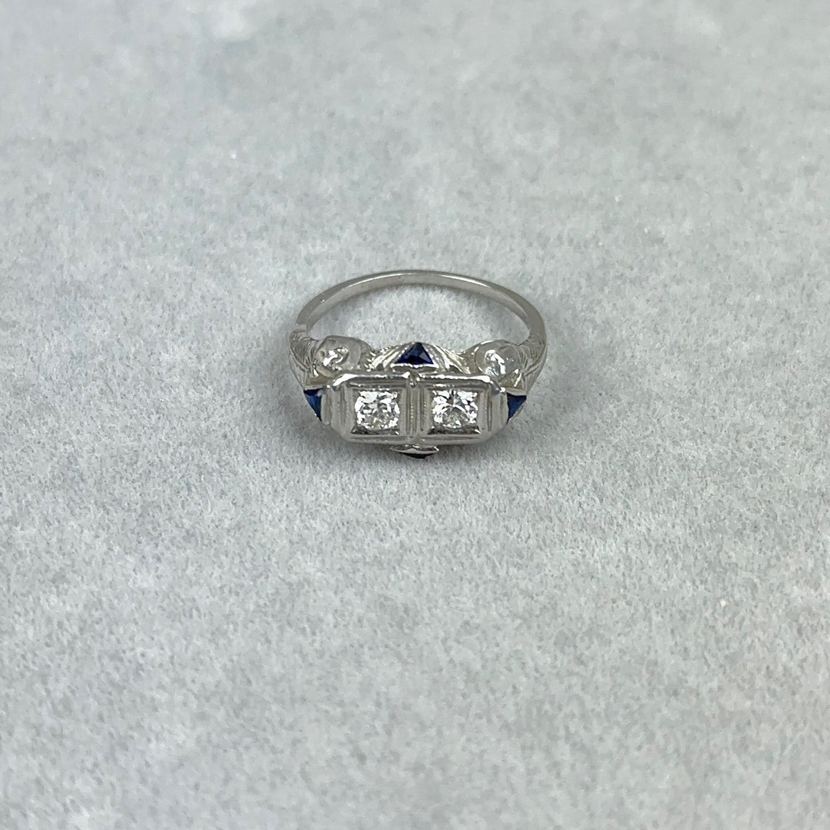 Vintage Art Deco 14k White Gold Diamond Duette Ring