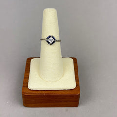 Antique Art Deco Platinum and Diamond Ring with Lab Sapphire