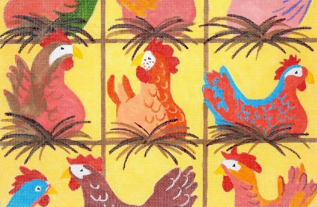 Waterweave Chickens Roosting Needlepoint Canvas