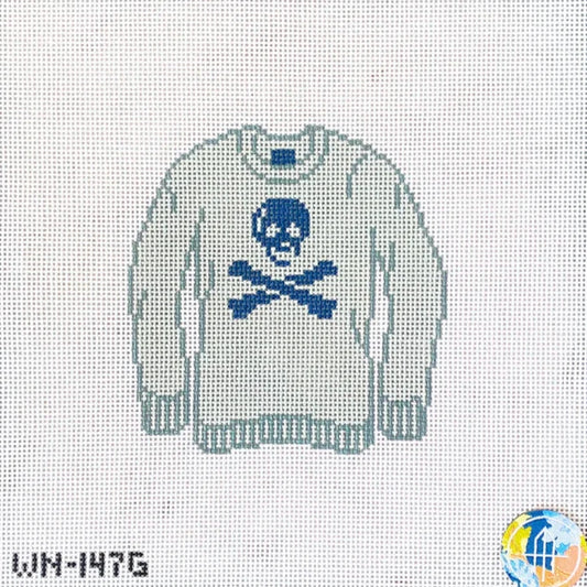 Wheelhaus Needlepoint Jolly Roger Sweater In Grey Needlepoint Canvas