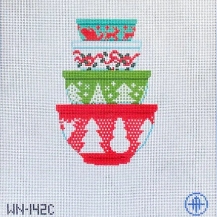 Wheelhaus Needlepoint Vintage Christmas Bowls Needlepoint Canvas