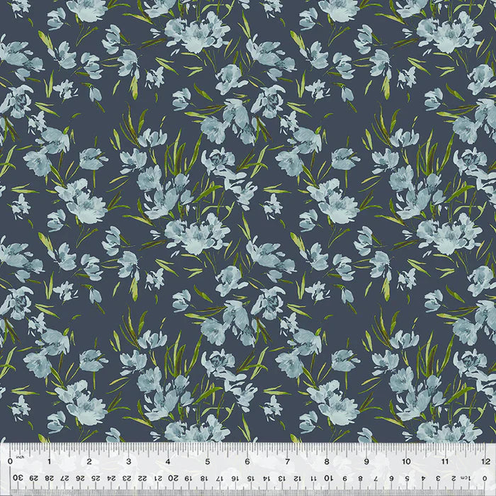 Finishing: Windham Fabrics Perennial By Kelly Ventura Peony Cotton Fabric in Slate
