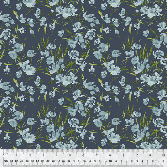 Finishing: Windham Fabrics Perennial By Kelly Ventura Peony Cotton Fabric in Slate