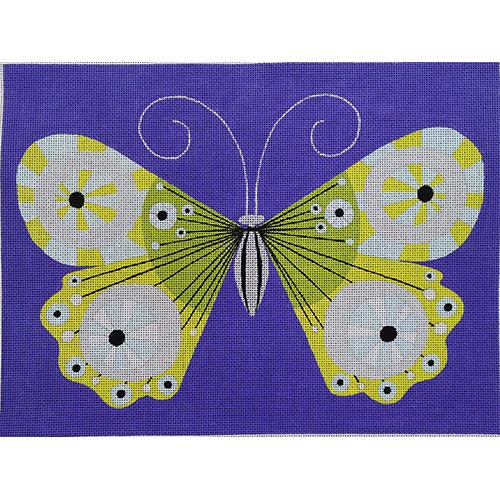 Zecca Green Grey Butterfly Needlepoint Canvas