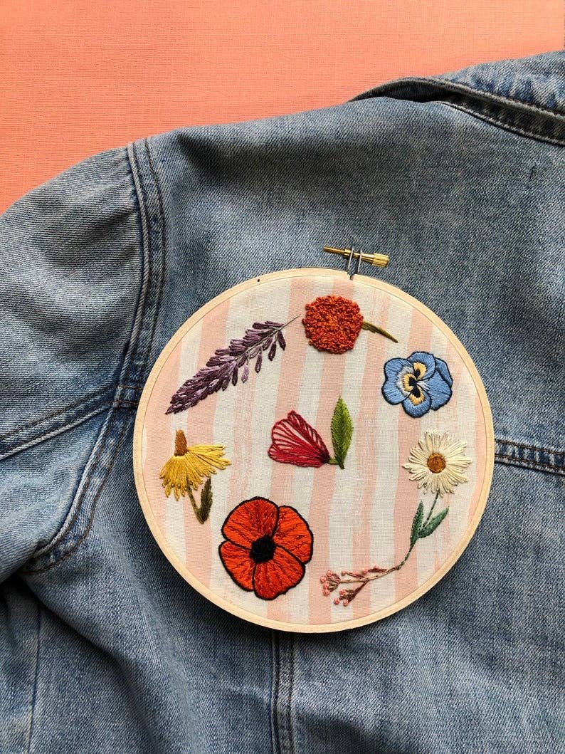 M Creative J Wildflowers Hand Embroidery Peel Stick and Stitch Patterns
