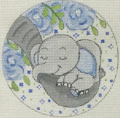 Alice Peterson Co. Baby Elephant With Flowers - Boy Needlepoint Canvas