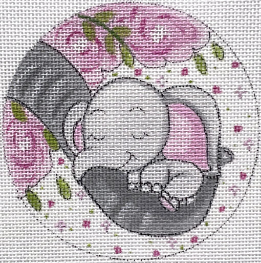 Alice Peterson Co. Baby Elephant With Flowers - Girl Needlepoint Canvas