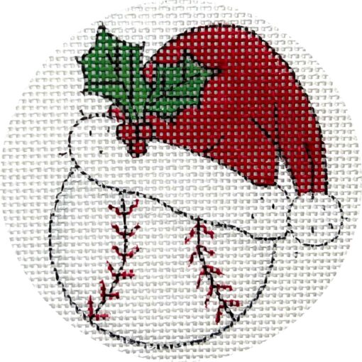 Alice Peterson Co. Baseball With Santa Hat Needlepoint Canvas