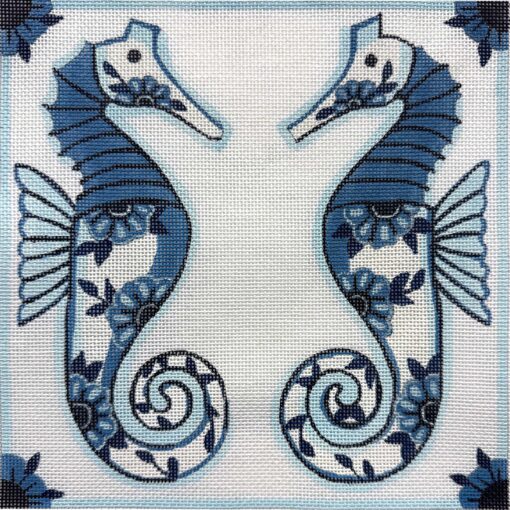 Alice Peterson Co. Blue Delft Seahorses Needlepoint Canvas