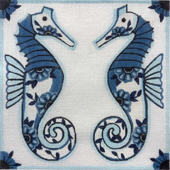 Alice Peterson Co. Blue Delft Seahorses Needlepoint Canvas