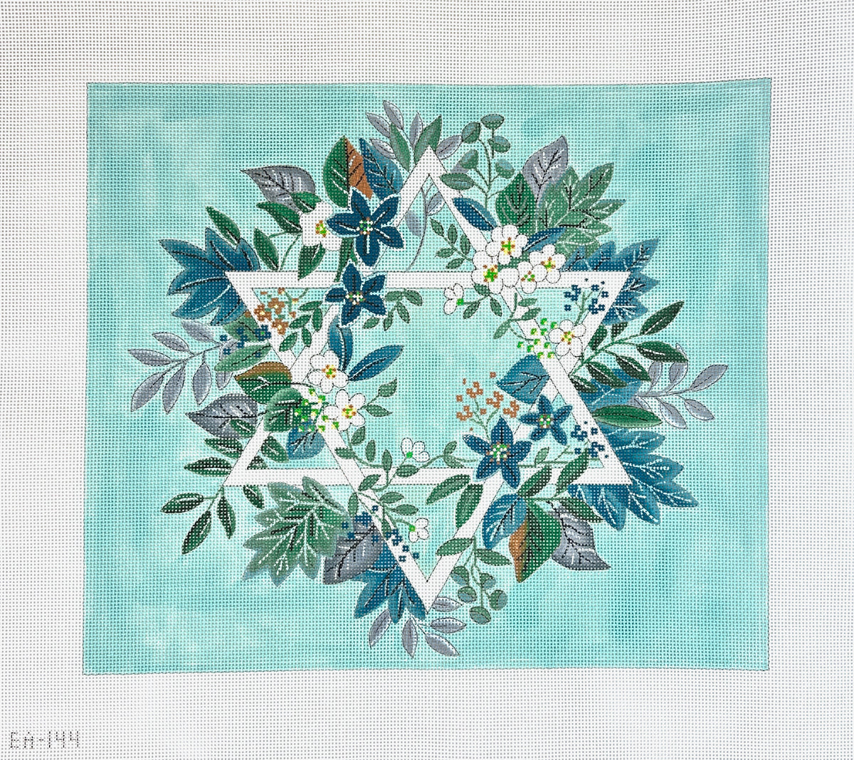 Alice Peterson Co. Blue Floral Star of David Tallis Bag Needlepoint Canvas