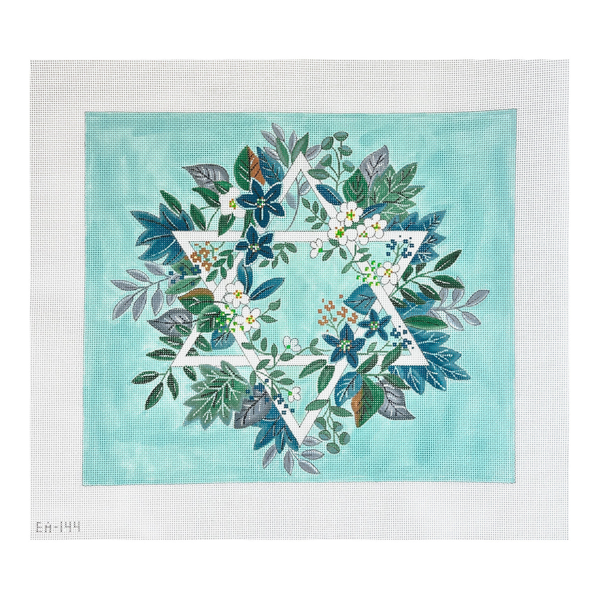 Alice Peterson Co. Blue Floral Star of David Tallis Bag Needlepoint Canvas